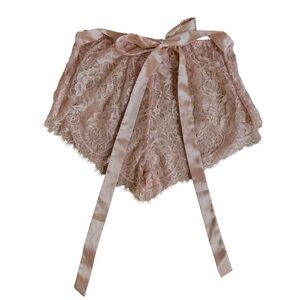 Lace Satin Bow Tie Shorts in Pink